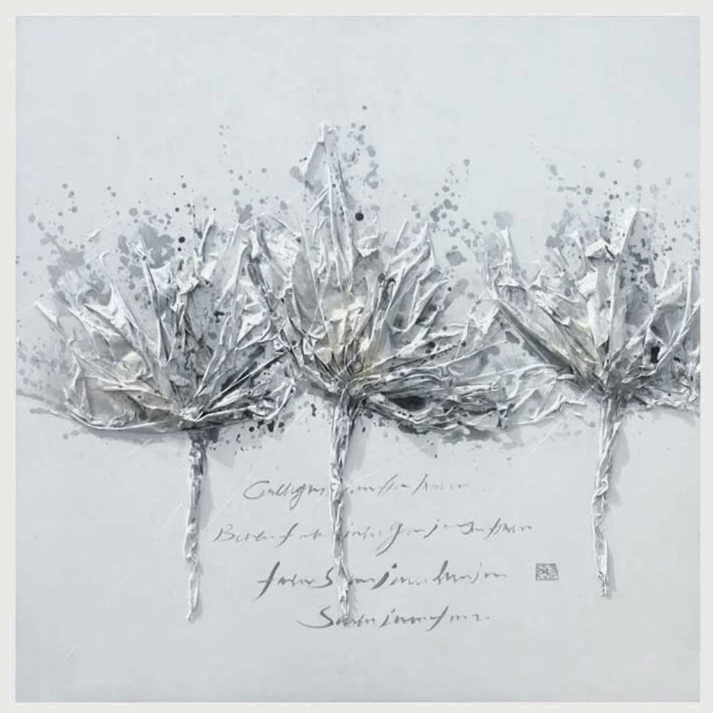 OIL PAINTING ART G4A - FLOWERS GREY 2 60X60