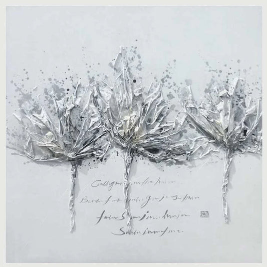 OIL PAINTING ART G4A - FLOWERS GREY 2 60X60