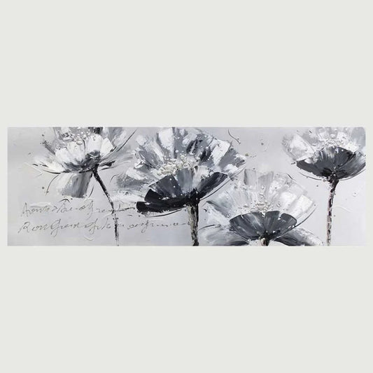 OIL PAINTING ART O - FOUR MONOCHROME FLOWERS 50X150