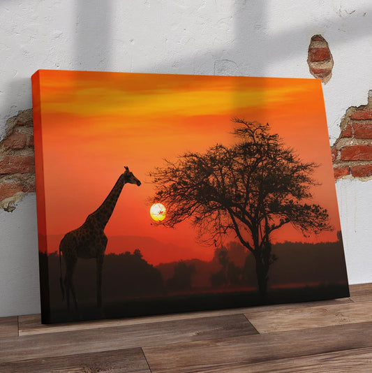 Giraffe Sunset Pre-Printed Canvas